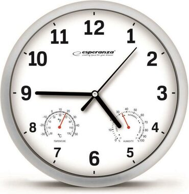 Esperanza EHC016W Lyon Wanduhr weiß / Thermometer und Hygrometer / 1x AA Batterie