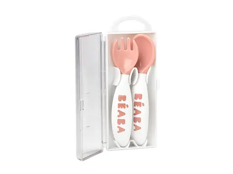 Beaba Löffel mit Gabel im Etui rosa