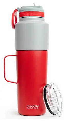 Asobu Doppelpack Flasche mit Becher rot 0,9 L + 0,6 L / Thermosflasche + Becher / Edelstahl
