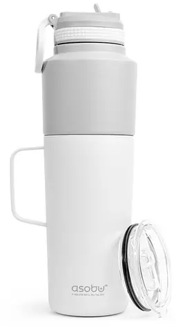 Asobu Doppelpack Flasche mit Becher weiß 0,9 L + 0,6 L / Thermosflasche + Becher / Edelstahl