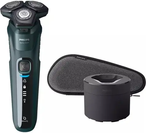 Philips Rasierer Serie 5000 S5884/50 schwarz-grün / Herrenrasierer Wet & Dry / 60 Min. Betrieb / 360° / Nachverkauf