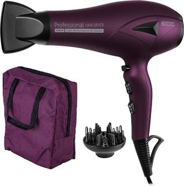 ECG VV 3121 Professional lila / Haartrockner / 2100 W / 3 Temperaturen / 2 Geschwindigkeiten / Konzentrator / Diffusor 