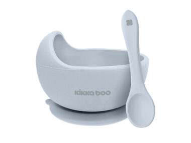 KikkaBoo Silikonschüssel mit Saugnapf und Löffel Blau