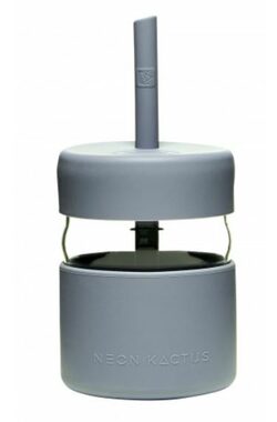 Neon Kactus Kinderglas mit Strohhalm 230 ml blau