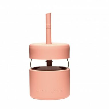 Neon Kactus Kinderglas mit Strohhalm 230 ml rosa
