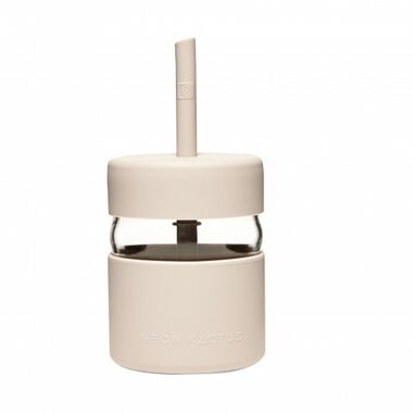 Neon Kactus Kinderglas mit Strohhalm 230 ml grau