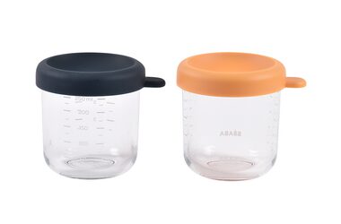 Beaba Lebensmittelbecher aus Glas 2x 250 ml Blau Orange