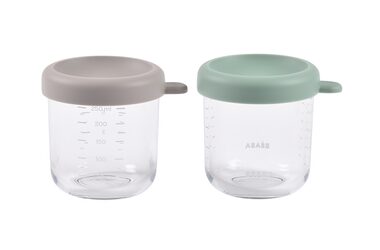 Beaba Lebensmittelbecher aus Glas 2x 250 ml Grün Grau