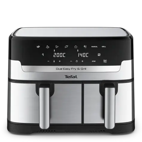 TEFAL Dual Easy Fry & Grill EY905D10 / Heißluftfritteuse / 2700 W / Volumen 5,2 l + 3,1 l / 8 Programme
