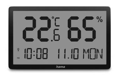 HAMA Lombok Digitales Thermometer & Hygrometer Schwarz / Innenbereich / DCF-Uhr / 2x AA