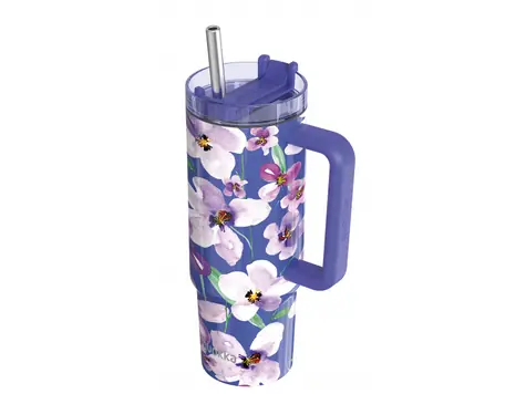 Quokka Edelstahl-Thermosbecher mit Strohhalm Stream Flower Dusk 950 ml