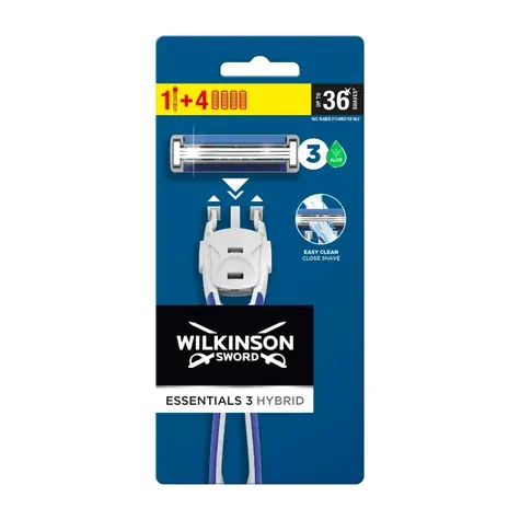Wilkinson Essential 3 Hybrid-Rasierer + 4 Ersatzköpfe