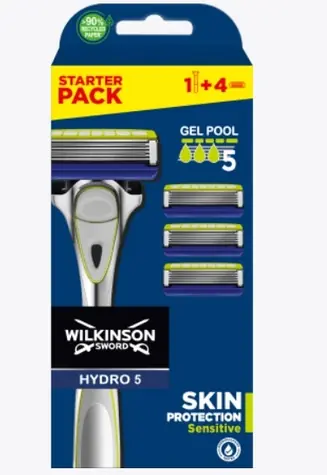Wilkinson Hydro5 Skin Protection Sensitive Clampac Rasierer + Ersatzköpfe 4 Stück