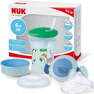 NUK Trinkset mit Aufsätzen 230ml / ab 6+ / grün-blau