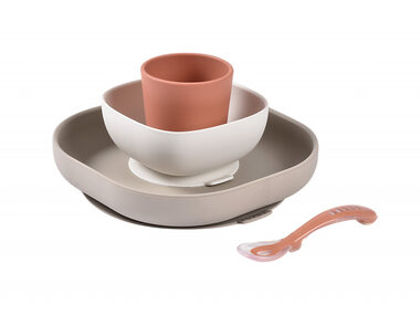 Beaba Silikon-Geschirrset, 4-teilig, Terrakotta/Gazelle