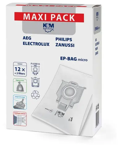 Unverpackt - K&M Staubsaugerbeutel EP-BAG micro / 12 Stück + 2 Filter / unverpackt