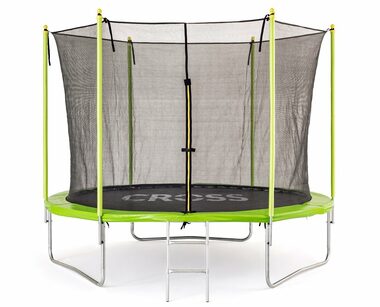 CROSS Trampolin mit Netz und Leiter grün-schwarz / 306 x 306 x 250 cm 