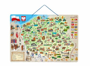 Woody Magnetische Karte von Polen mit Bildern und Brettspiel 3 in 1 / ab 3 Jahren