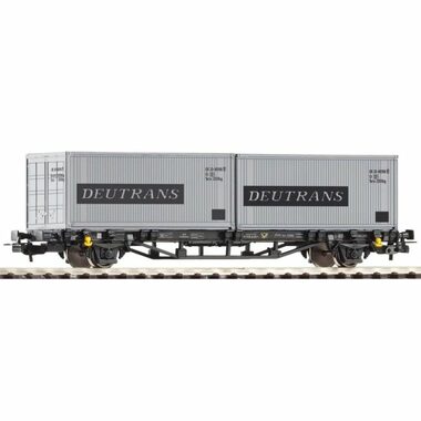 Piko 57747 Plattformwagen Lgs579 2x20ft Container Deutrans DR IV / Maßstab: H0 (1:87) / Länge: 157 mm / Radius: 358 mm