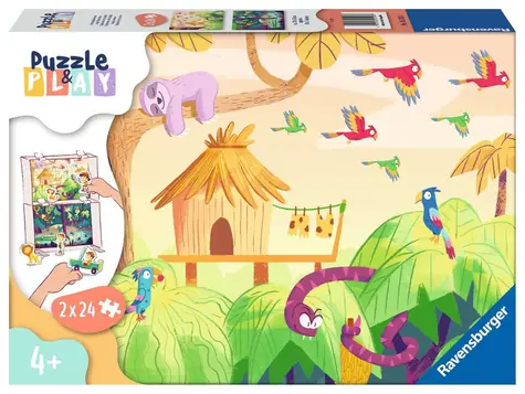 Ravensburger Puzzle & Play Reise in den Dschungel / 2x24 Teile / ab 4 Jahren 