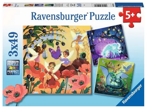 Ravensburger Fee, Drache und Einhorn / 3x49 Teile / ab 5 Jahren 