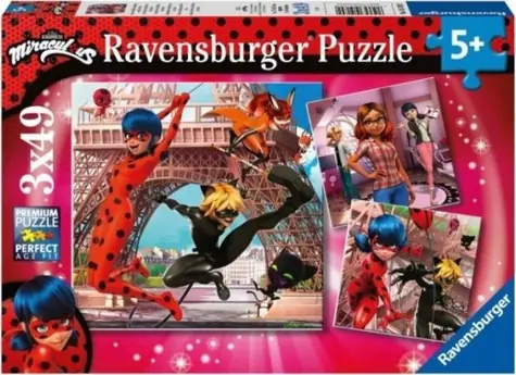 Ravensburger Miraculous: Der magische Marienkäfer und die schwarze Katze - 3x49 Teile / ab 5 Jahren 