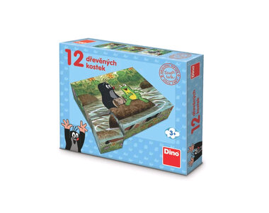 Dino Maulwurf und Tiere / Holzwürfel / 12 Stück / ab 3 Jahren