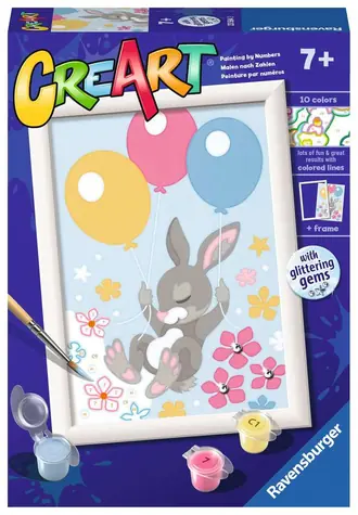 Ravensburger CreArt Fliegender Hase mit Luftballons (mit glitzernden Steinen) / ab 7 Jahren