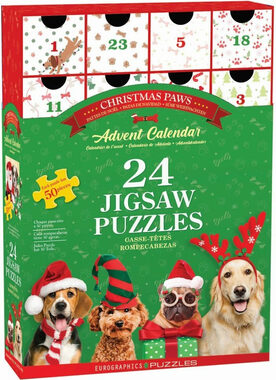 EUROGRAPHICS Puzzle-Adventskalender: Weihnachtspfoten / 24x50 Teile / ab 6 Jahren