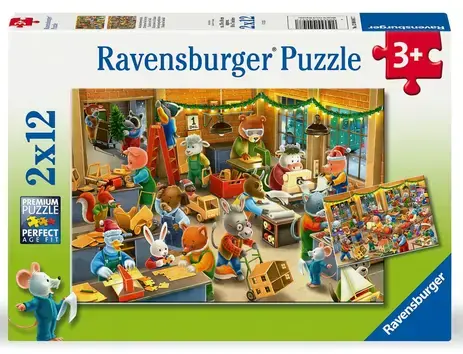 Ravensburger Puzzle: Weihnachtszauber in der Spielwarenfabrik / 2x12 Teile / ab 3 Jahren 