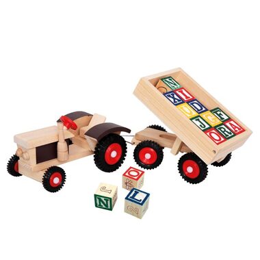 Bino Traktor mit Gummirädern und ABC-Anhänger / ab 3 Jahren