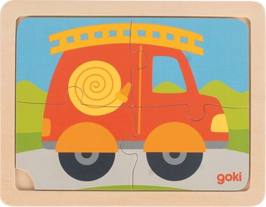 GOKI Holzpuzzle Feuerwehrauto / 4 Teile / ab 2 Jahren