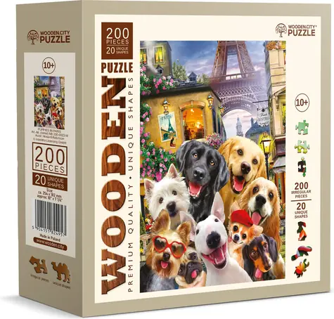 Wooden City Holzpuzzle Welpen in Paris / 200 Teile / ab 10 Jahren