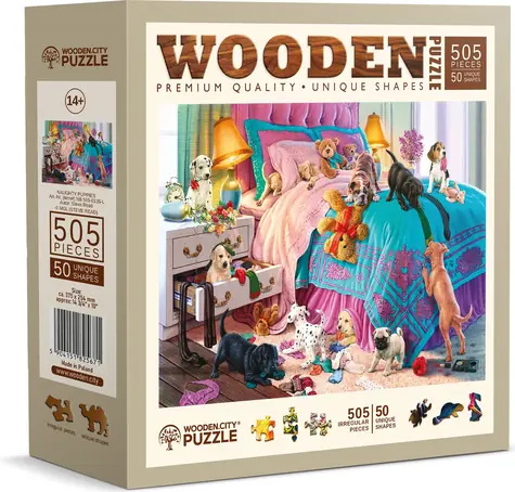 Wooden City Holzpuzzle „Freche Welpen“ / 505 Teile / ab 14 Jahren