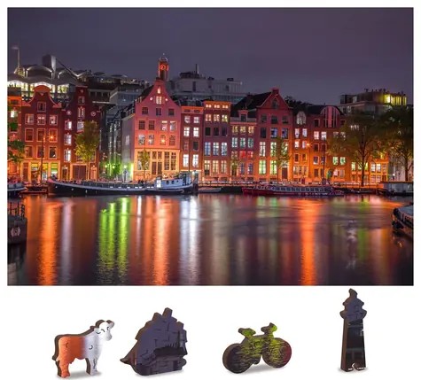 Wooden City Holzpuzzle Night Amsterdam 2in1 / 75 Teile / ab 6 Jahren
