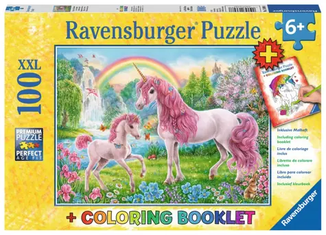Ravensburger Puzzle Magische Einhörner XXL + Malbuch / 100 Teile / ab 6 Jahren
