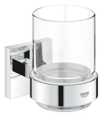 Grohe QuickFix Start Cube - Glas für Zahnbürste und Zahnpasta mit Halterung (Glas/Chrom) 