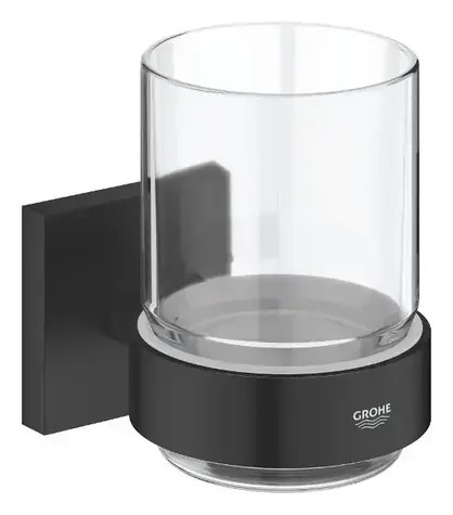 Grohe QuickFix Start Cube - Zahnbürsten- und Zahnpastahalter, Glas/Mattschwarz 
