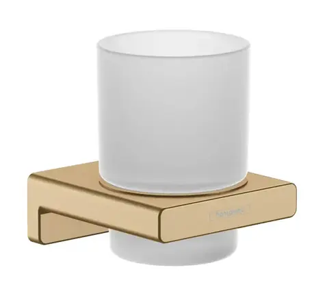Hansgrohe AddStoris - Glas für Zahnbürste und Zahnpasta mit Halter, mattiertes Glas/gebürstete Bronze 