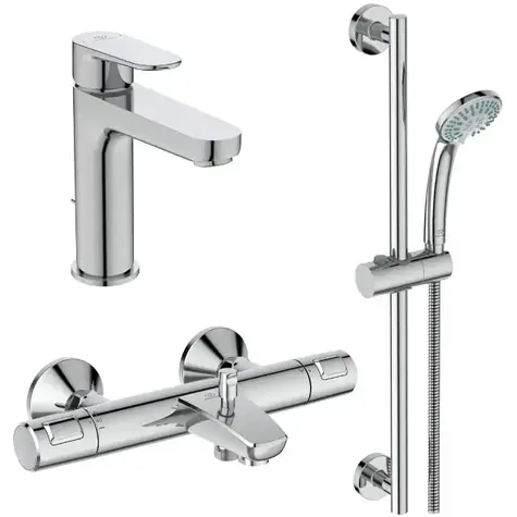 Ideal Standard CeraTherm - Duschset mit Thermostat und Waschtischarmatur | 3 Düsen | Chrom 