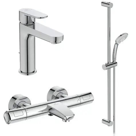 Ideal Standard CeraTherm - Duschset mit Thermostat und Waschtischarmatur | 3 Düsen | Chrom 