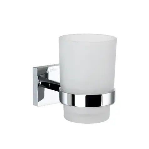 kielle Harmonia - Glas für Zahnbürste und Zahnpasta mit Halter | Milchglas/Chrom