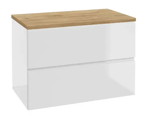kielle Oudee - Waschtischunterschrank inklusive Waschtischplatte 80x55x46 cm | Hochglanzweiß/Goldeneiche
