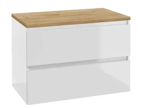 kielle Nefia - Waschtischunterschrank inklusive Waschtischplatte 80x55x46 cm | Hochglanzweiß/Goldeneiche