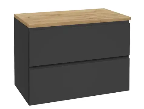 kielle Oudee - Waschtischunterschrank inklusive Waschtischplatte 80x55x46 cm | Mattschwarz/Goldeneiche