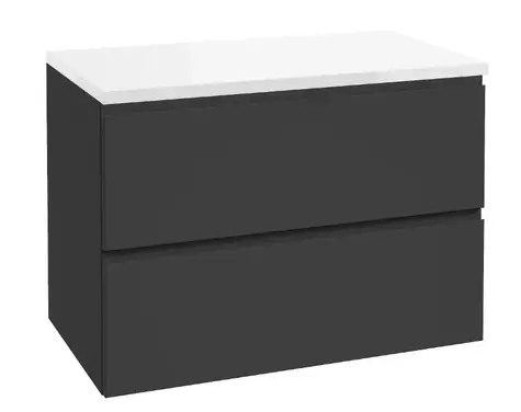 kielle Oudee - Waschtischunterschrank inklusive Waschtischplatte 80x55x46 cm | Mattschwarz/Glanzweiß