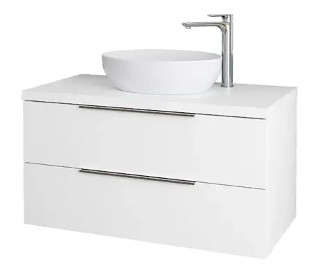 kielle Idolio - Waschtischunterschrank inklusive Waschtischplatte 100x54x50 cm | mit Ausschnitt | Hochglanzweiß