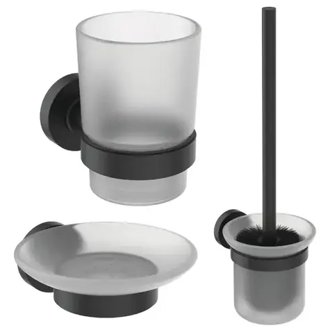 Ideal Standard IOM - Badezimmer-Accessoires-Set | Milchglas/Schwarz