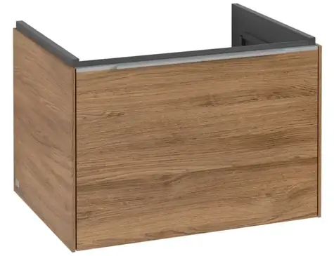 Villeroy & Boch Subway 3.0 - Waschtischunterschrank mit LED-Beleuchtung, 62 x 43 x 48 cm, 1 Schublade, Eiche Kansas/Aluminium glänzend 