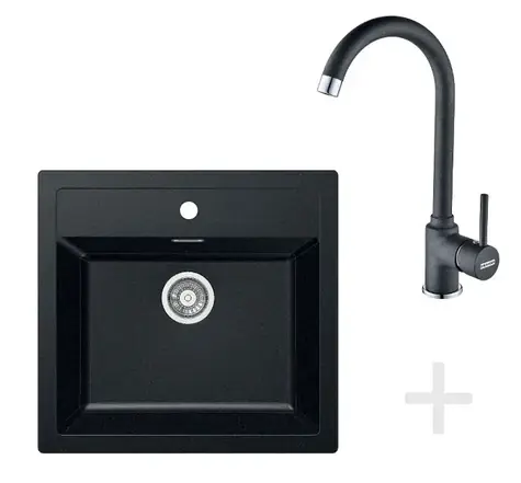Franke Sets - Küchenset T25 | Tectonite Spüle SID 610 | Schwarz + Armatur FP 9000 | Onyx NEU